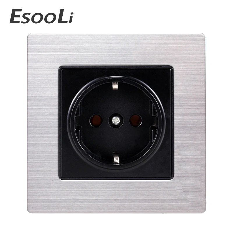 EsooLi 16A For Smart Home Double 250V EU/DE Standard Wall Socket Power Outlet Stainless Steel Panel 146mm*86mm | Обустройство дома