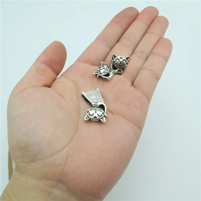 10 шт. для мм плоские кожаные Античные Серебристые милые ползунки кошек ювелирные