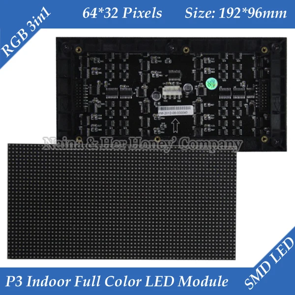 Free shipping 1/16 Scan 3in1 RGB P3 Indoor Full color LED module for LED display screen 192*96mm 64*32 pixels