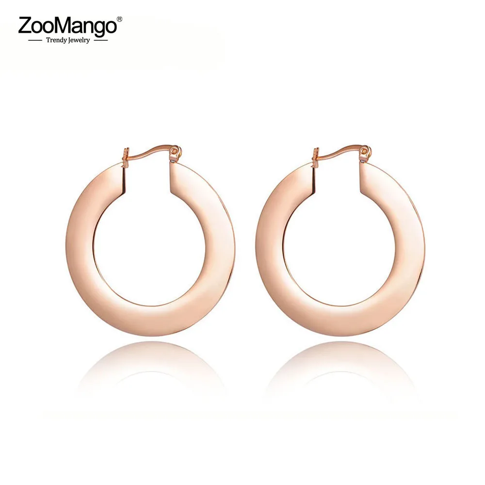Женские круглые серьги кольца ZooMango классические из титановой стали с