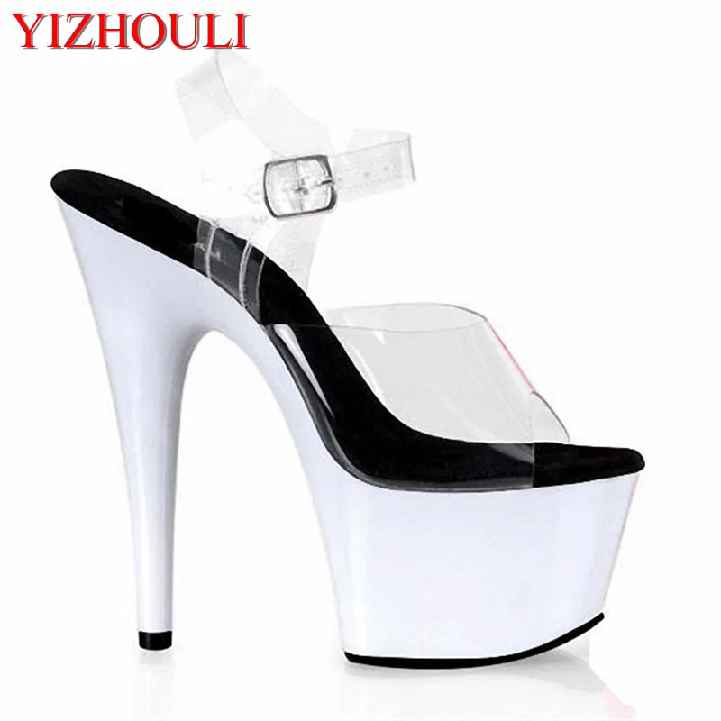 

Transparent white platform sexy sandals handmade unusual women's high heels 17cm Sandals