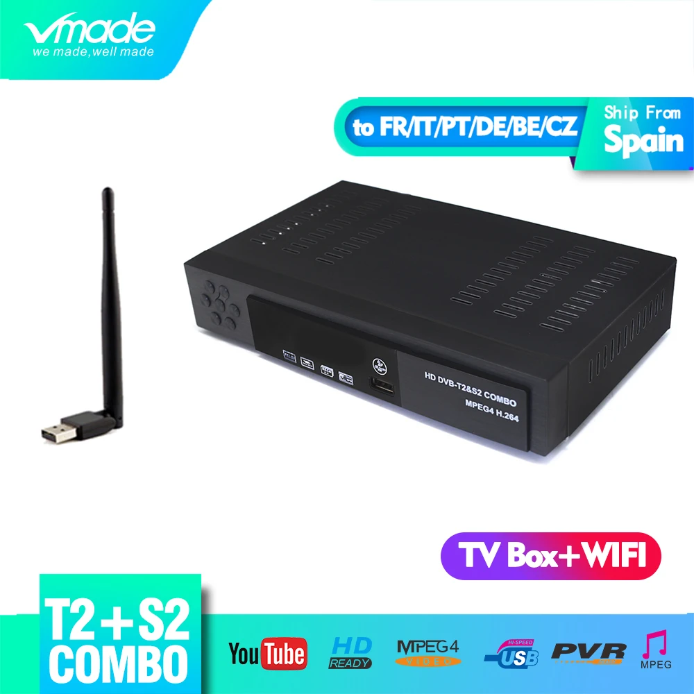 Vmade DVB T2 + S2 HD цифровой наземный спутниковый комбо ТВ приемник H.264 MPEG2/4 1080 p