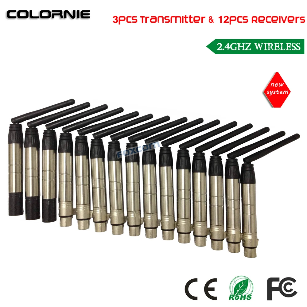 

DHL Free Shipping 15pcs/lot 2.4G Wireless DMX512 3pcs Transmitter & 12pcs Receiver For DMX Disco DJ Stage Lighting DJ Show