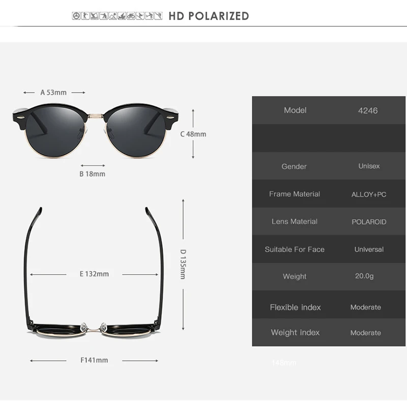 Luxury Polarized Round Sunglasses Mens Womens Club Driving Mirrored Semi Rimless G15 Lens Eyewear Gafas De Sol | Аксессуары для