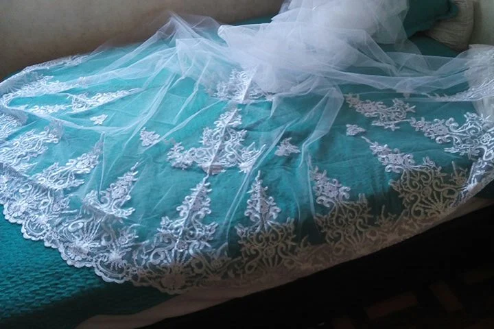 Кружевная вуаль двухслойная длинная с гребнем 4 метра 2T | Свадьбы и торжества