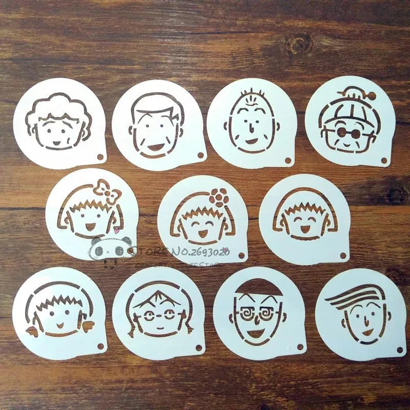 11 шт./компл. серия Чиби Маруко тян трафарет для кофе Декор бариста Дастер