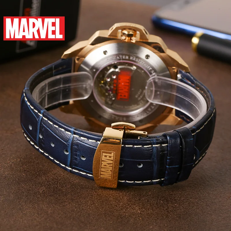 Мужские автоматические Водонепроницаемые кожаные часы Marvel светящиеся с