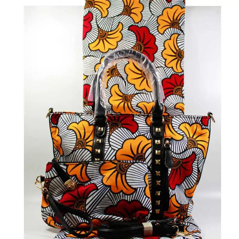 SOFT ANKARA BAG SET Микле модные Африканский воск и сумочек в тон, комплект одежды, 3 элемента одежды, шт./компл. Анкара воск сумочка в комплекте 6 метров реальный лучших мягких новая восковая ткань - Цвет: SOFT ANKARA BAG SET