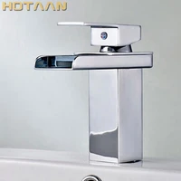 free shipping wholesale and retail promotion chrome brass waterfall bathroom basin faucet square vanity sink mixer tap 1 handle