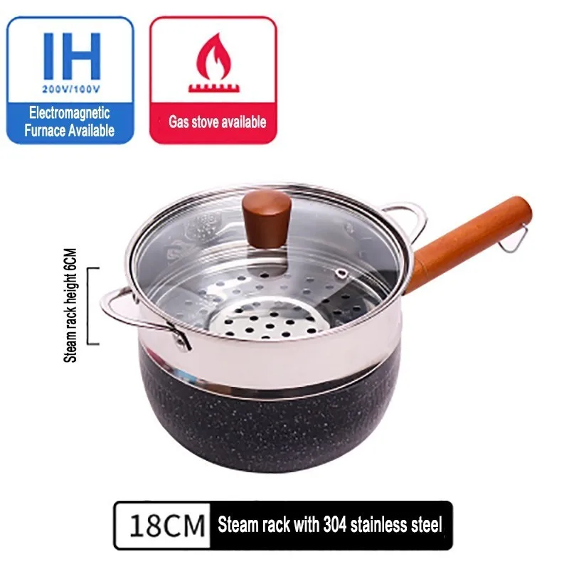 18CM Lid Steamframe Maifan каменная сковорода с антипригарным покрытием, молочный горшок, мини-горшки для детского питания, маленькие суповые кастрюля для индукционной плиты, газовая плита, универсальная Снежная сковорода - Цвет: 18CM Lid Steamframe