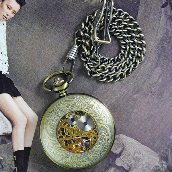 2013 new style luxury Vintage Steam punk Necklace Pendant Chain Skeleton Mechanical Pocket Watch Gift for man or woman | Наручные часы