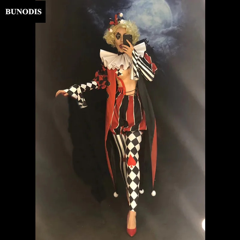 ZD363 Hallowmas Women Sexy Clothed A Complete Set Clown Costumes Nightclub Party Stage Wear Dancer Singer Show   Time Clothing