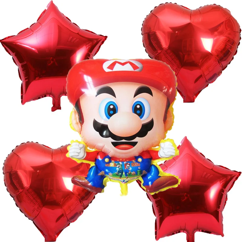 

5pcs/lot 60*45cm Super Mario Cartoon Balloons 18inch Star and heart air Balloons birthday party decorations kids toy Supplies
