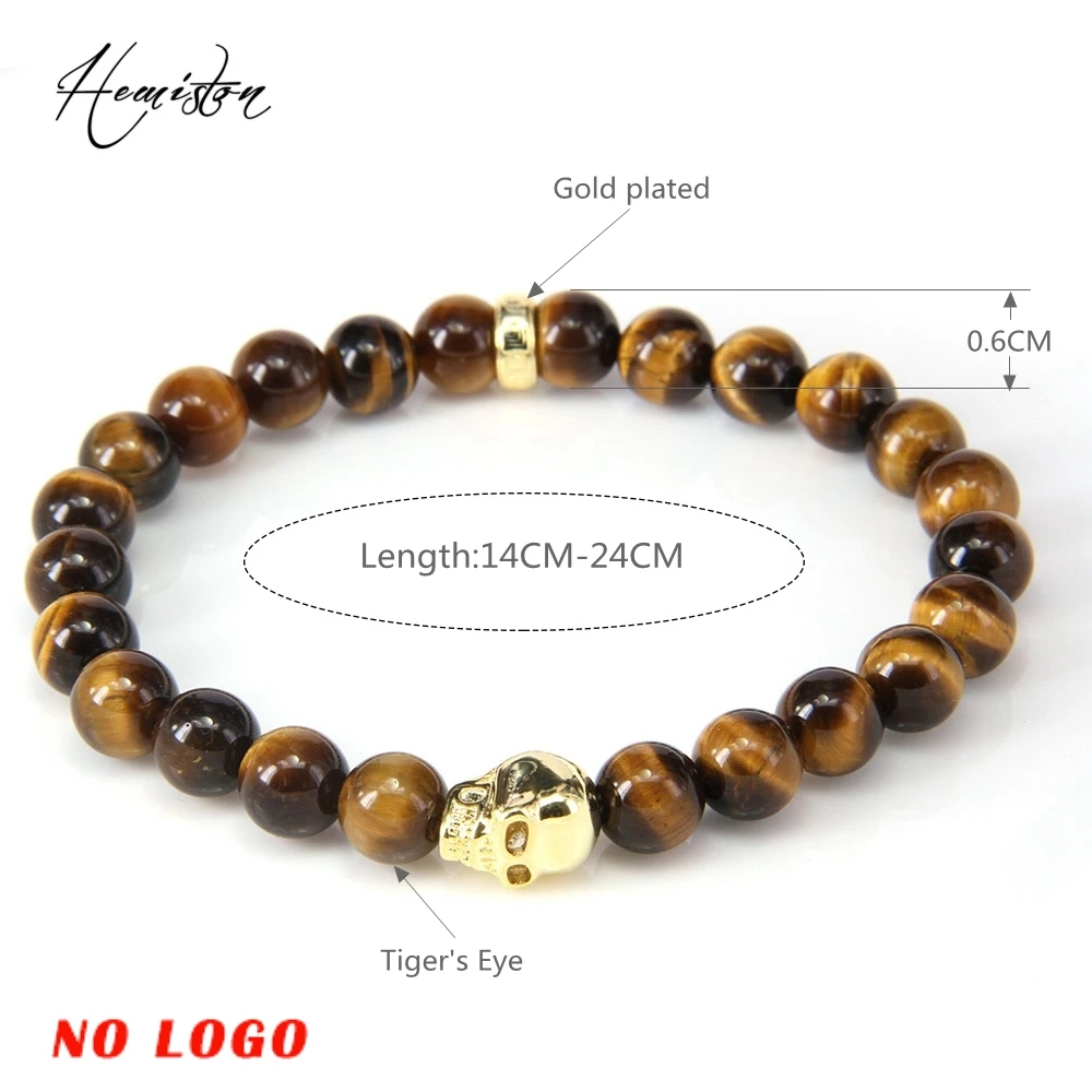 Эластичный браслет Thomas GOLD SKULL AND TIGER'S EYE с бусинами украшения для мужчин