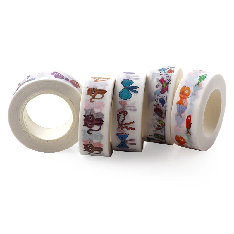 AAGU 1PC 15mm*10m Cute Bowknot Bird Fish Pattern Adhesive Washi Tape Decorative Planner Scrapbooking Photo Paper Masking | Канцтовары