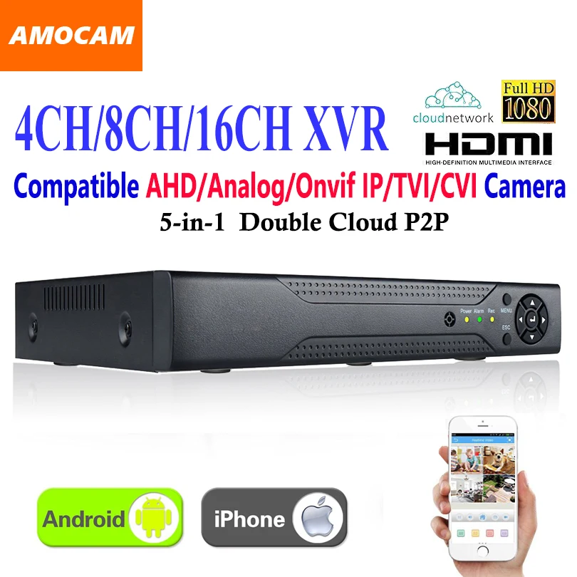 4 канальный 8 16 видеорегистратор XVR с поддержкой Full HD 1080P 5 в 1 AHD/Analog/Onvif IP/TVI/CVI
