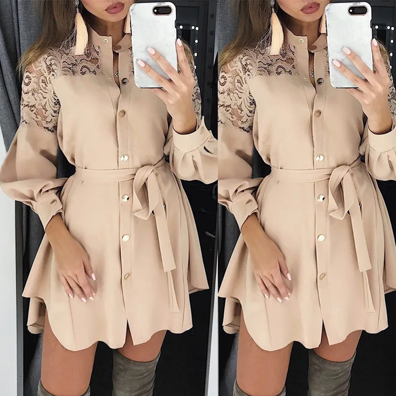 Yesexy 2019 Новое однотонное платье с длинным рукавом ТРАПЕЦИЕВИДНОЕ женское