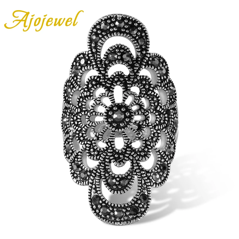 Женское кольцо в античном стиле с полыми цветами|ring black|female ringring accessories |