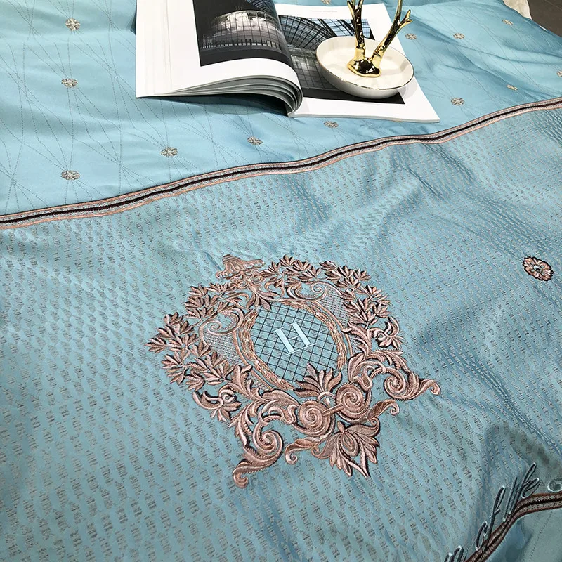 60 s из египетского хлопка шелковое Роскошные Embroid Постельное белье 4 шт. King queen Размеры черная простыня одеяло чехол наволочки