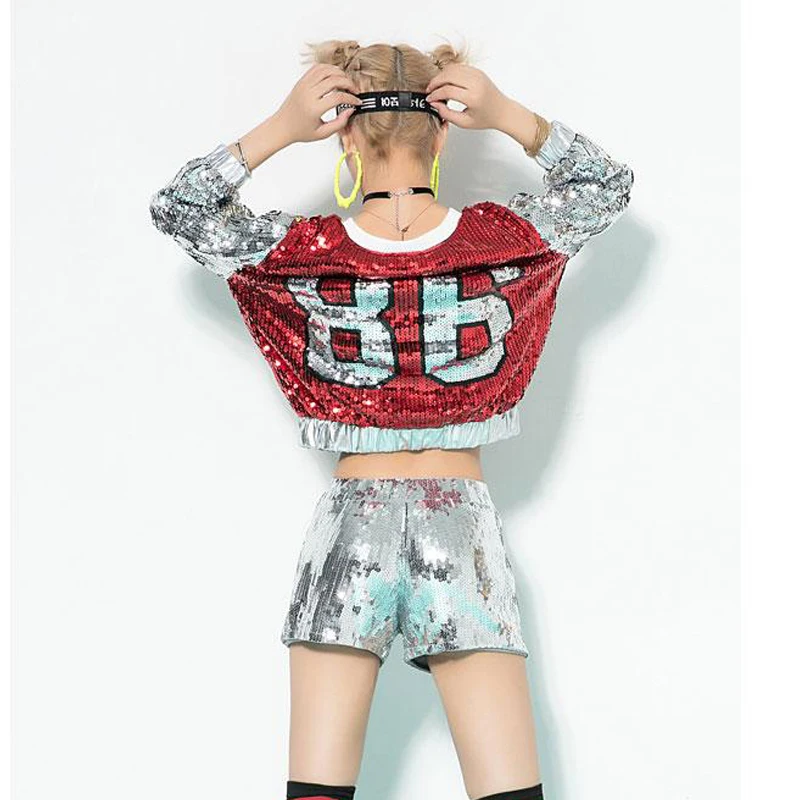 Костюм для джазовых танцев куртка с блестками в стиле хип-хоп шорты ночного клуба