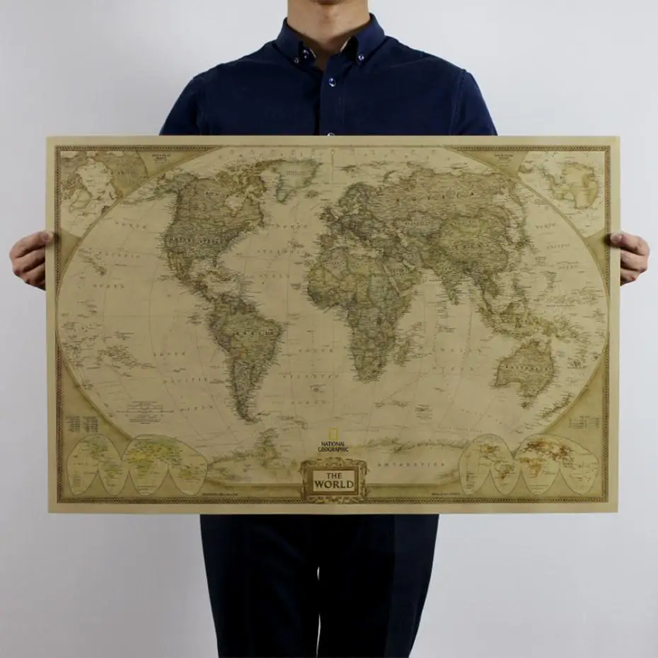 

MIRUI Vintage World Map Office Supplies Detailed Antique Poster Wall Chart Retro Paper Matte Kraft Paper 28*18inch Map Of World