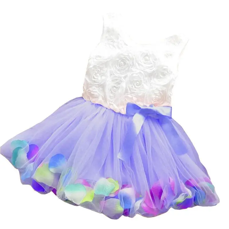 Летнее платье для маленьких девочек милое конфетных цветов с лепестками роз и