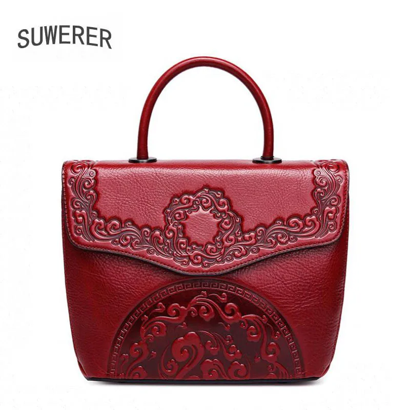 

SUWERER 2020 New Cowhide Women Genuine Leather bags women fashion luxury Embossed bag women leather tote handbags
