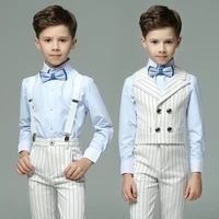 kids boys suits formal double breasted striped kids vest waistcoat 3pcs set children prom dress costume blazer school uniform