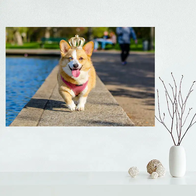Custom canvas poster Corgi painting High Quality wall Art Fabric Cloth Print | Дом и сад