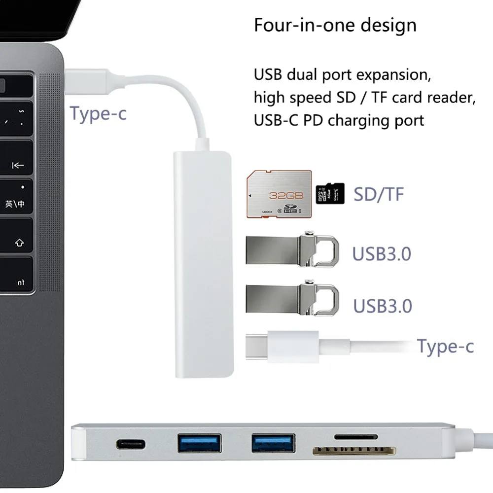 Хит продаж 5 в 1 Type C USB 3 0 концентратор с 2 портами SD TF кардридер PD зарядный адаптер