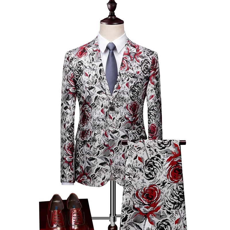 

Classic Dress Mens Suit 2-piece Size 6XL Fashion Business Banquet Men Blazer Jacket + Vest + Pants High Grade Man Floral Suits