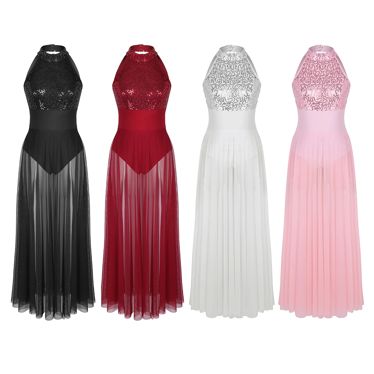 DPOIS женское платье с лямкой на шее блестящее Сетчатое блестками для балета