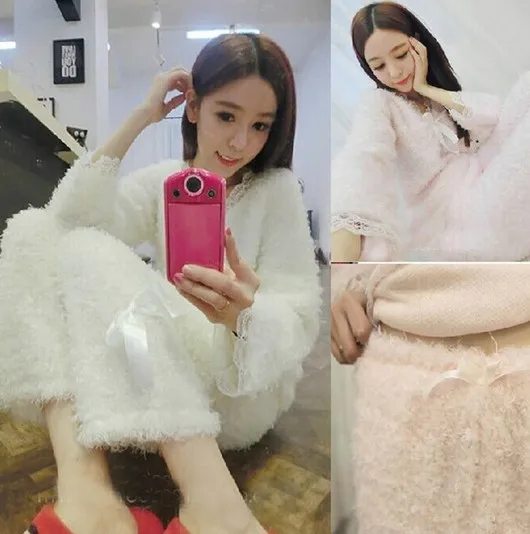 Pajamas For Women Pyjamas 2014 Solid Full New Long-sleeved Tracksuit Hot Coral Sleeping Clothes Suit Free Shipping | Женская одежда