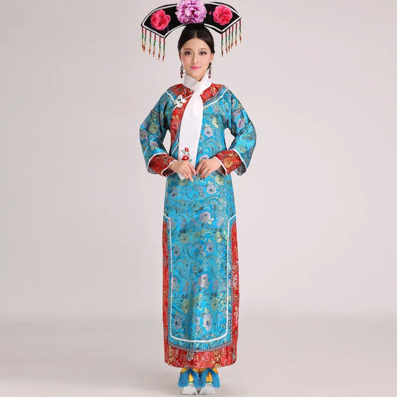 Женский костюм династии Qing китайский народный Чонсам с головным убором и