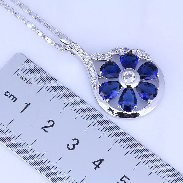 Высшее качество цветок синий кристалл и кубический цирконий серебряный цвет