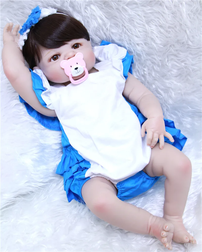 

Поддельные куклы reborn baby 22 "55 см, полностью силиконовая кукла reborn для девочек, коричневый парик для волос, модная одежда, бутылочка с соской
