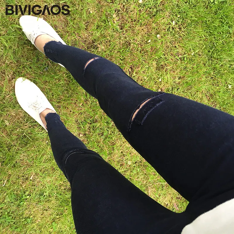BIVIGAOS Новая мода Стиль досуга песок мыть рваные джинсы леггинсы плюс размер