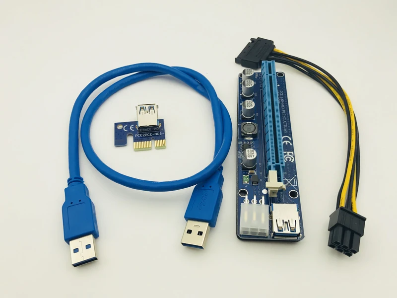 VER008C 60 см USB 3,0 кабель Molex 6 pin PCIE PCI-E Express 1X к 16X, расширитель платы, Майнинг Биткоин Майнер, простая установка