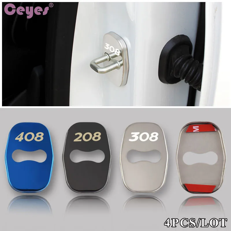 

Ceyes Car Styling Auto 4pcs Door Lock Cover Badge Case For Peugeot 308 408 508 RCZ 208 3008 2008 Emblems Accessories Car-Styling