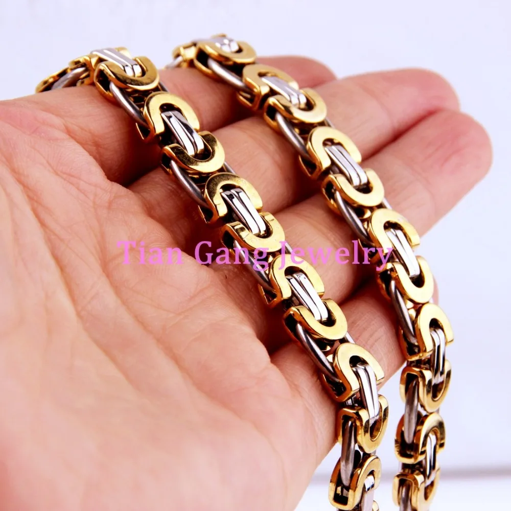 

8-40" 11mm Boys Steel Multi-color Chain Byzantine Box 316L Stainless Steel Mens Necklace Jewelry