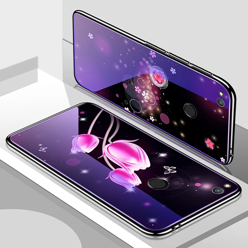 Для huawei Honor 8 lite чехол мультфильм Синий закаленное Стекло задняя крышка для Honor8 lite телефона Чехлы для honor 8 lite coque
