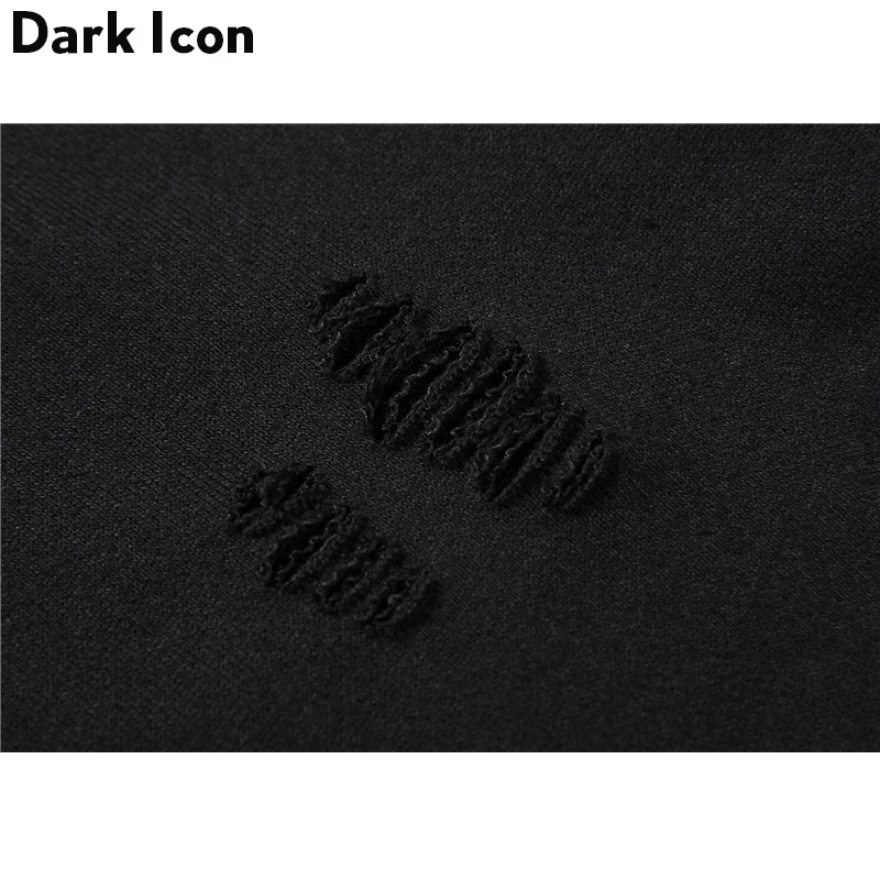 Мужской однотонный махровый свитшот с дырками DARK ICON черный зеленый пуловер 2019| |