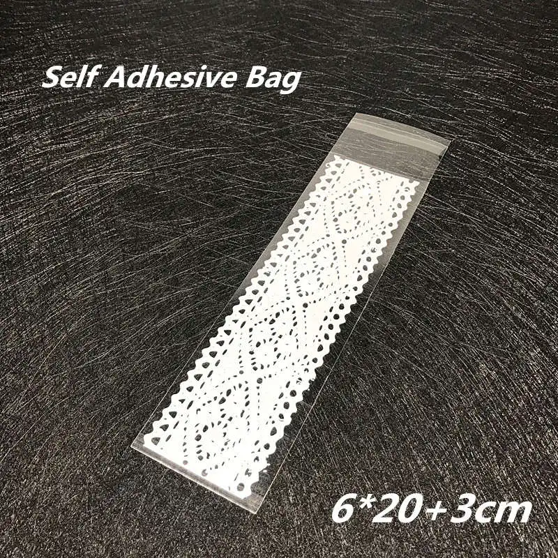 Lace 6x23cm LBSISI Life 100 шт пальцевые печенья мешки для пирожных Love Dot Длинные Пластиковые Подарочные DIY крафт-карты упаковка для капкейков обертка самоклеющаяся сумка - Цвет: Lace 6x23cm
