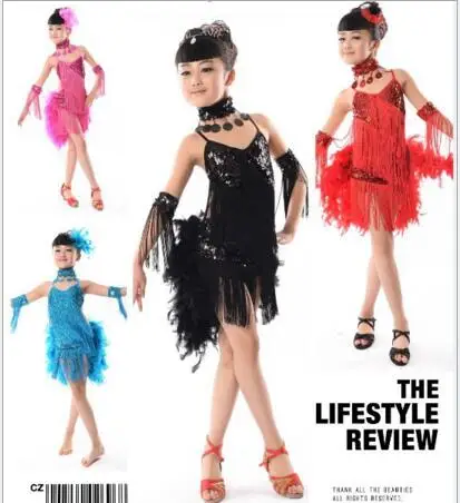 Новинка 2017 Детский костюм для бальных танцев с бахромой блестками и перьями