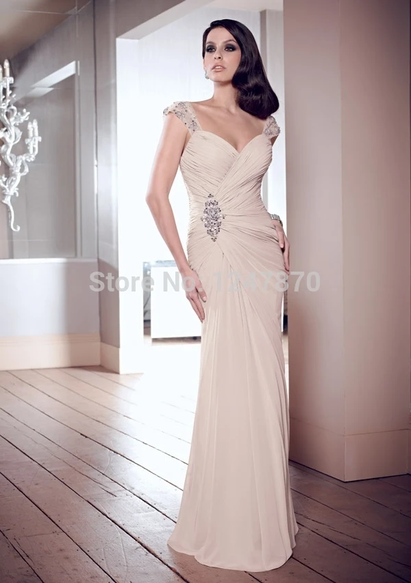 2015 Vestidos De Noiva Mother of the Bride Dress Long Sheath Beaded Spaghetti Evening Dresses Godmother Guest Formal | Свадьбы и