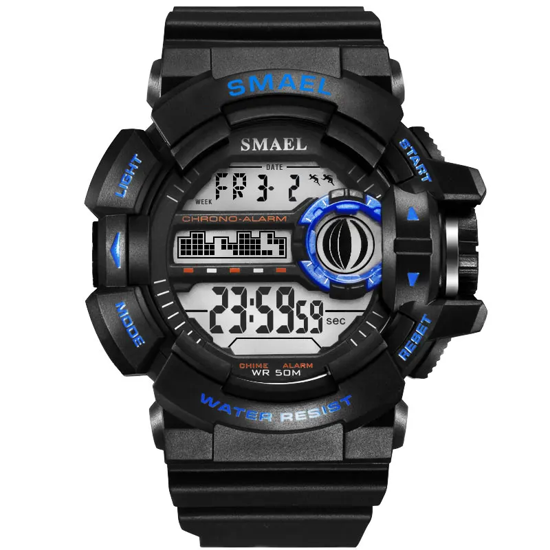Black Blue Военные часы, спортивные часы для мужчин, SMAEL, мужские часы S, ударопрочные, мужские часы, водонепроницаемые, 1436B светодиодный цифровой wrsitwatch - Цвет: Black Blue