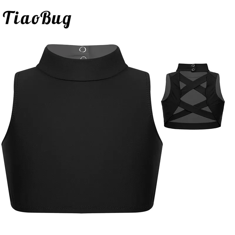 Детский танцевальный кроп топ TiaoBug без рукавов для подростков танцевальные