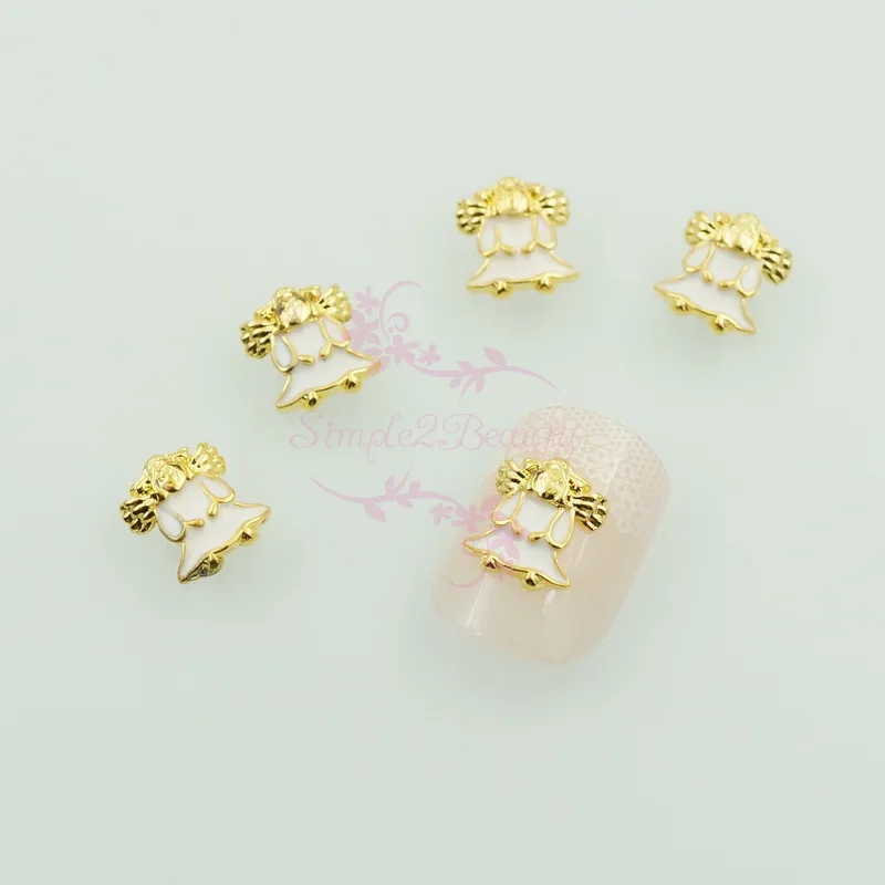 100pcs/lot Xmas Series Angel Curved Back 10x9mm White Glod Metal Alloy Nail Art Charms Jewelry DIY Design Decorations Ornament | Красота и