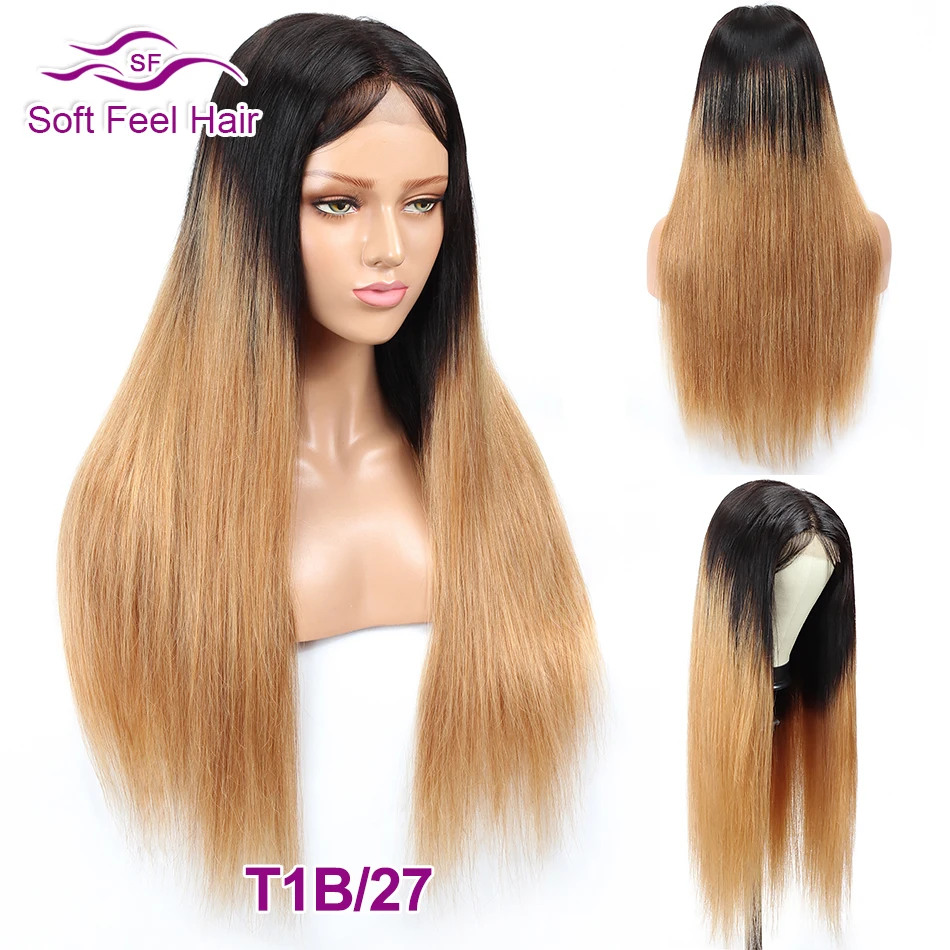 Soft Feel Hair 4x4 Омбре бразильские прямые кружева закрытие парик блонд Remy бордовый Кружева Закрытие человеческих волос парики для черных женщин