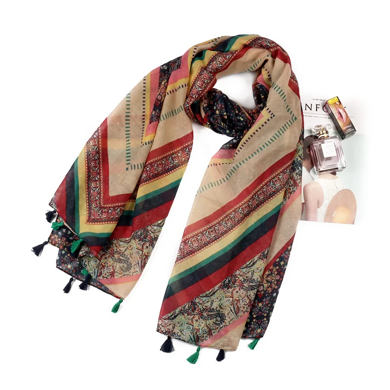 Дикий шелковый шарф для защиты от солнца шаль с кисточками весна-осень